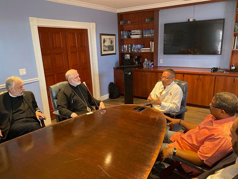 Archbishop Elpidophoros met with the Honorable Deputy Prime Minister Peter Turnquest and President of the Grand Bahama Port Authority, Limited & Port Group, Ian Rolle