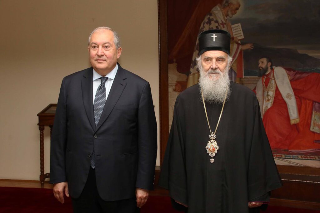 Armenia President meets with Patriarch Irinej of Serbia