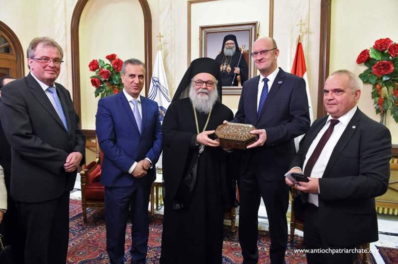 Greek Orthodox Patriarch of Antioch and all the East John X Yazigi receives in Damascus a German parliamentary delegation