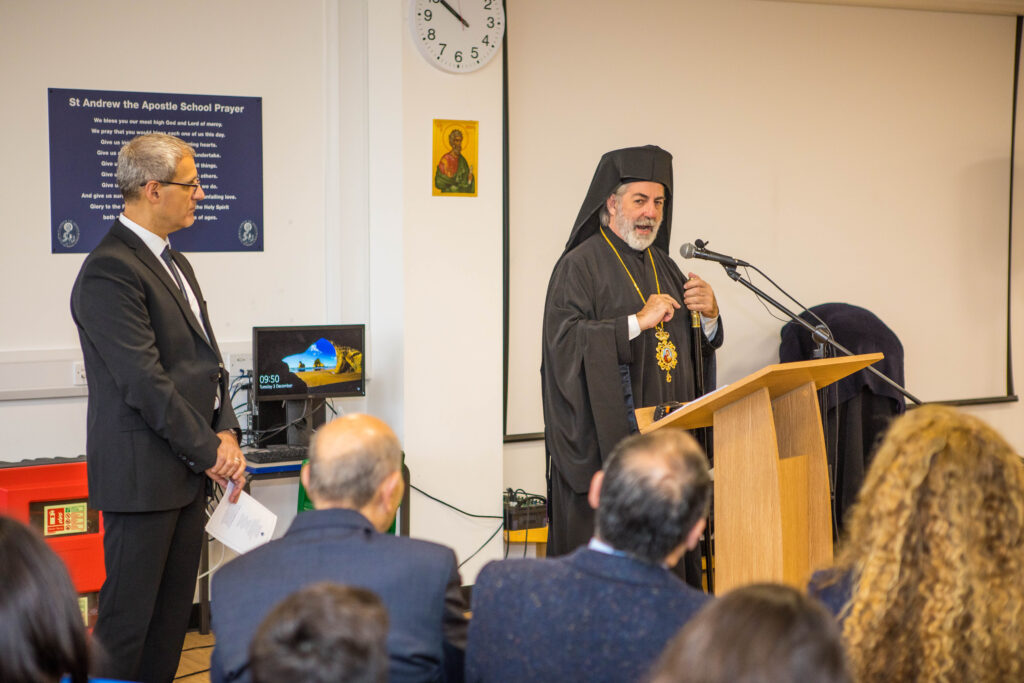 Archbishop Nikitas of Thyateira and Great Britain visits Saint Andrew the Apostle Greek Orthodox Secondary School