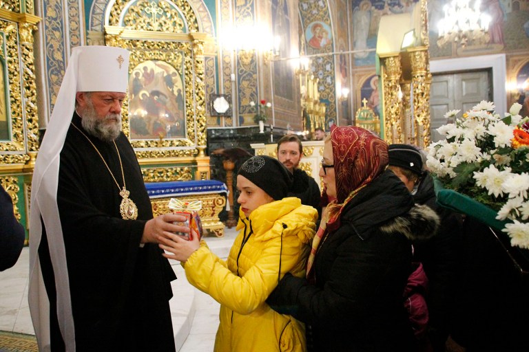 Gifts for children traditionally offered on the Feast of St. Nicholas in Chisinau Metropolitan Cathedral