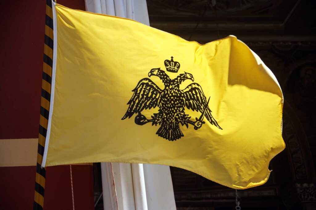 The flag of Mount Athos: the double-headed eagle flag