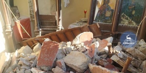 Monastery on Symi damaged by rock slide