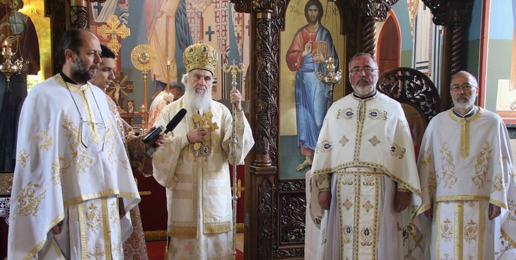 Serbian Patriarch Irinej celebrates in the church of Holy Transfiguration of the Lord in Belgrade