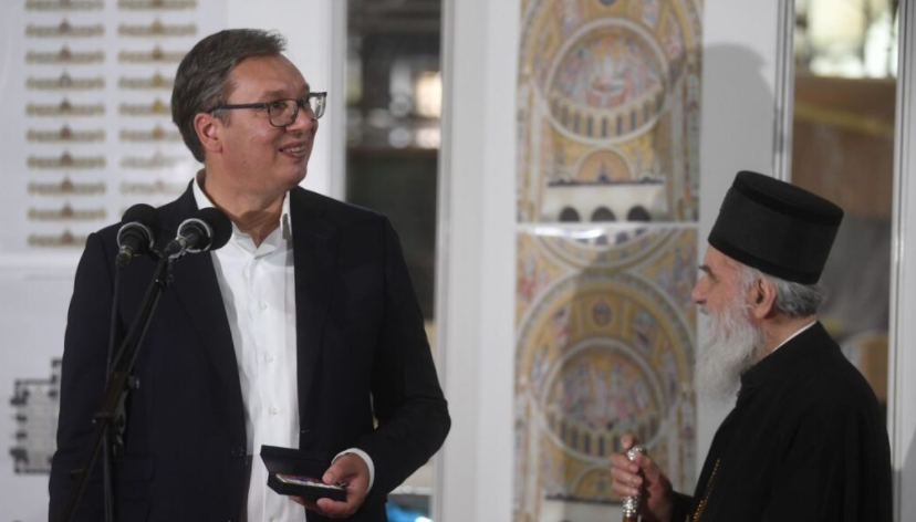 Serbian Patriarch Irinej and Serbian President Aleksandar Vucic visited the Orthodox Cathedral of Saint Sava to see the progress of interior works