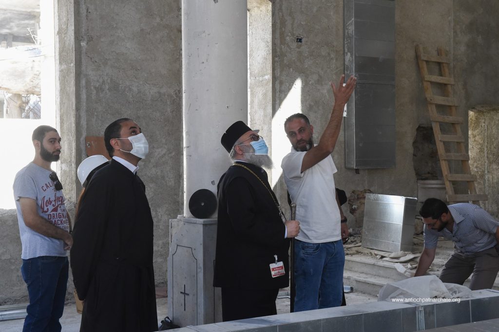 Patriarch of Antioch tours reconstruction works at Dormition of the Theotokos cathedral in Zabadani