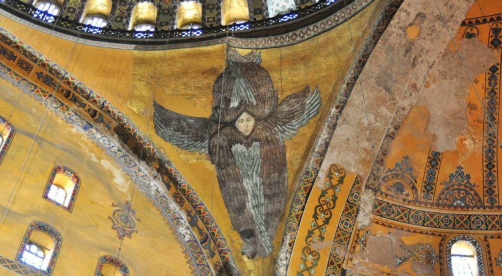 Dismantling of scaffold again reveals sublime mosaic of Angel Seraphim in Hagia Sophia