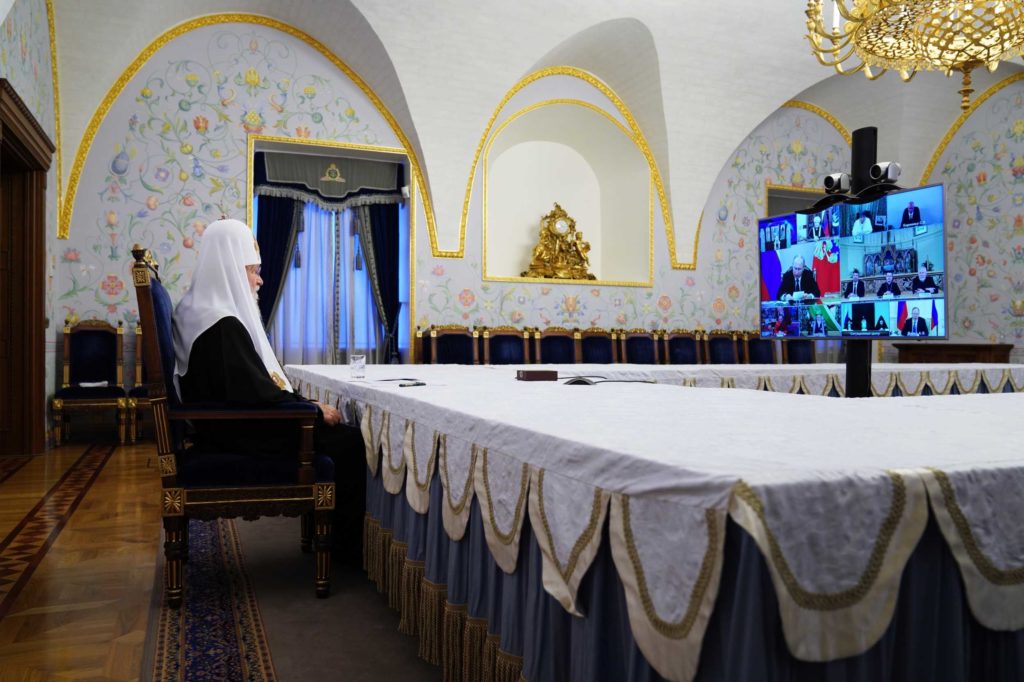 His Holiness Patriarch Kirill takes part in a talk of Russian President Vladimir Putting with leaders of religious association in Russia