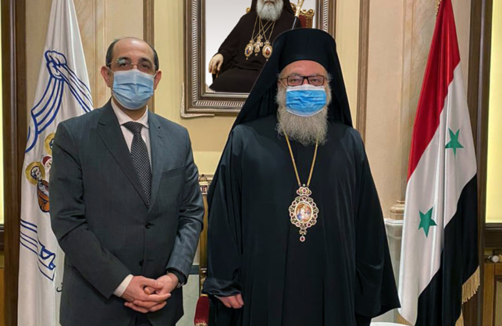 Patriarch John X receives Ambassador Bassam Al-Sabbagh, the permanent representative of Syria to the United Nations