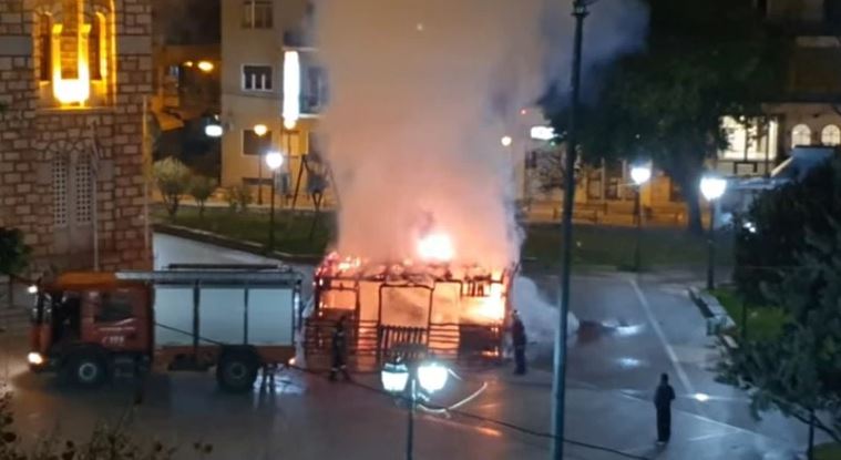 Vandals torch manger scene in central city of Volos