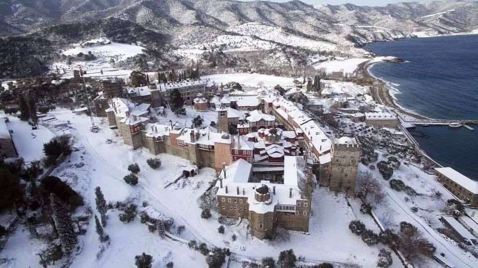 Photographs of snow-covered churches, monasteries throughout Greece