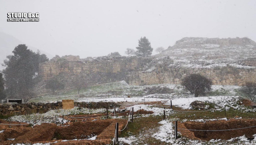 Χιονόπτωση στον αρχαιολογικό χώρο των Μυκηνών
