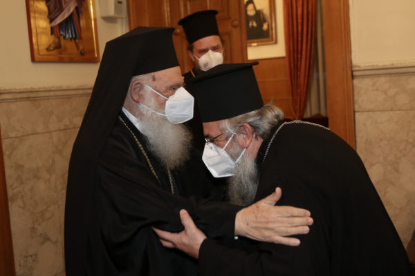 Archbishop Ieronymos receives newly elected Church of Crete Archbishop Irineos