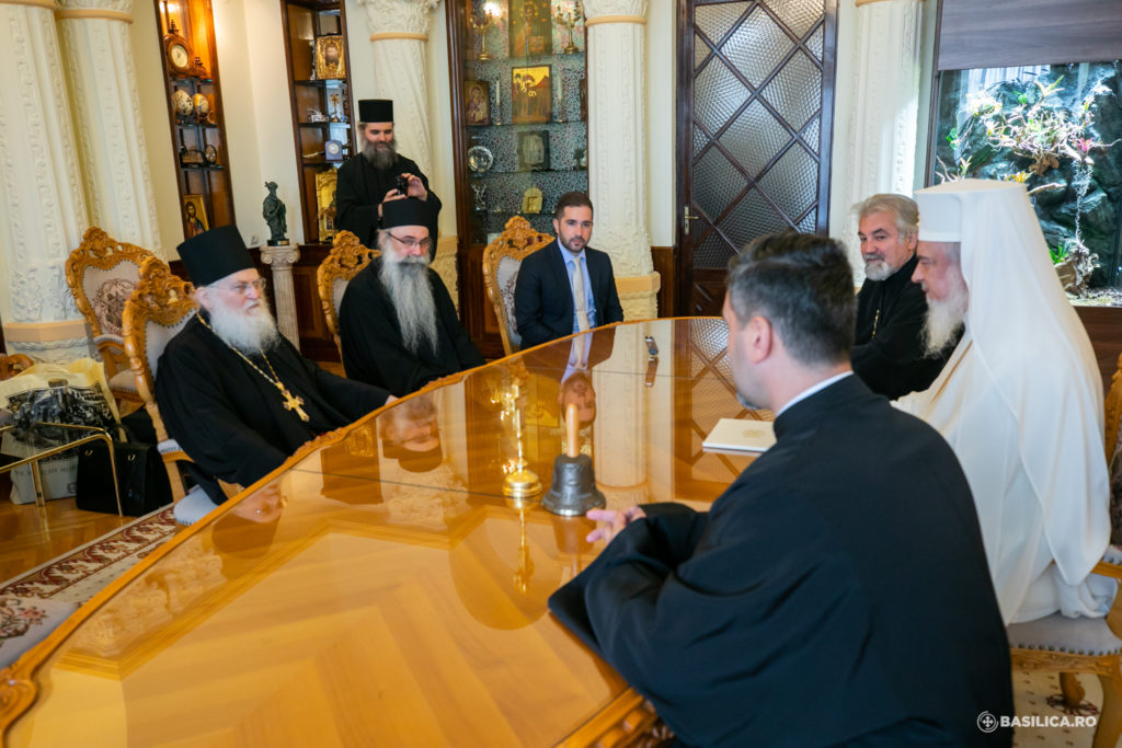 Patriarch Daniel welcomes Abbot Ephraim of Vatopedi at the patriarchal residence