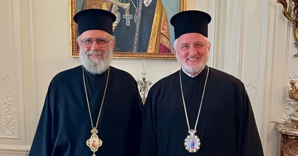 His Eminence Archbishop Elpidophoros welcomed to the Archdiocese Headquarters His Eminence Metropolitan Saba of the Antiochian Orthodox Christian Archdiocese of North America