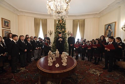 Archbishop Elpidophoros Welcomes Christmas Carolers from Greek American Parochial Schools to the Archdiocese