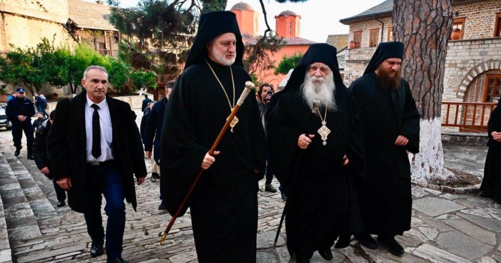 Archbishop Elpidophoros of America arrives at the Holy Monastery of Xenophontos at Mount Athos