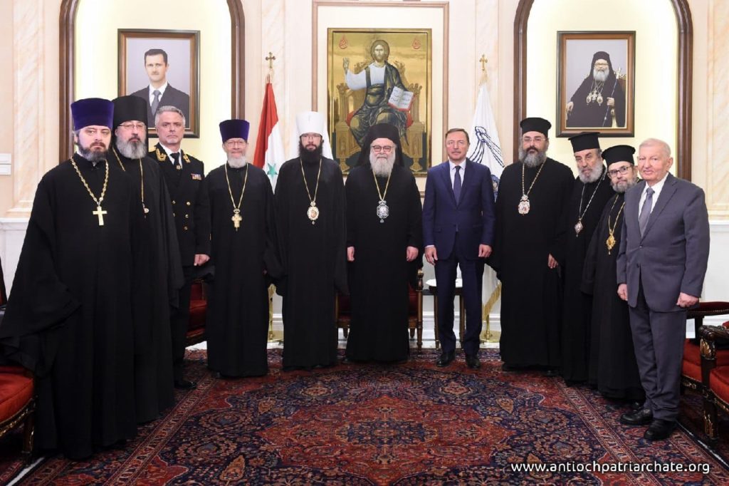 Patriarch John X welcoming the Chairman of the Department of Foreign Relations in the Russian Church