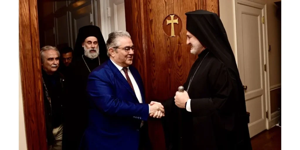 Secretary General Dimitris Koutsoumpas of the Greek Communist Party (KKE) is Welcomed to the Archdiocese Headquarters