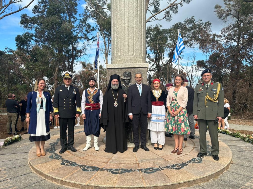 Archbishop Makarios of Australia at the unveiling of the Battle of Crete Monument in Perth
