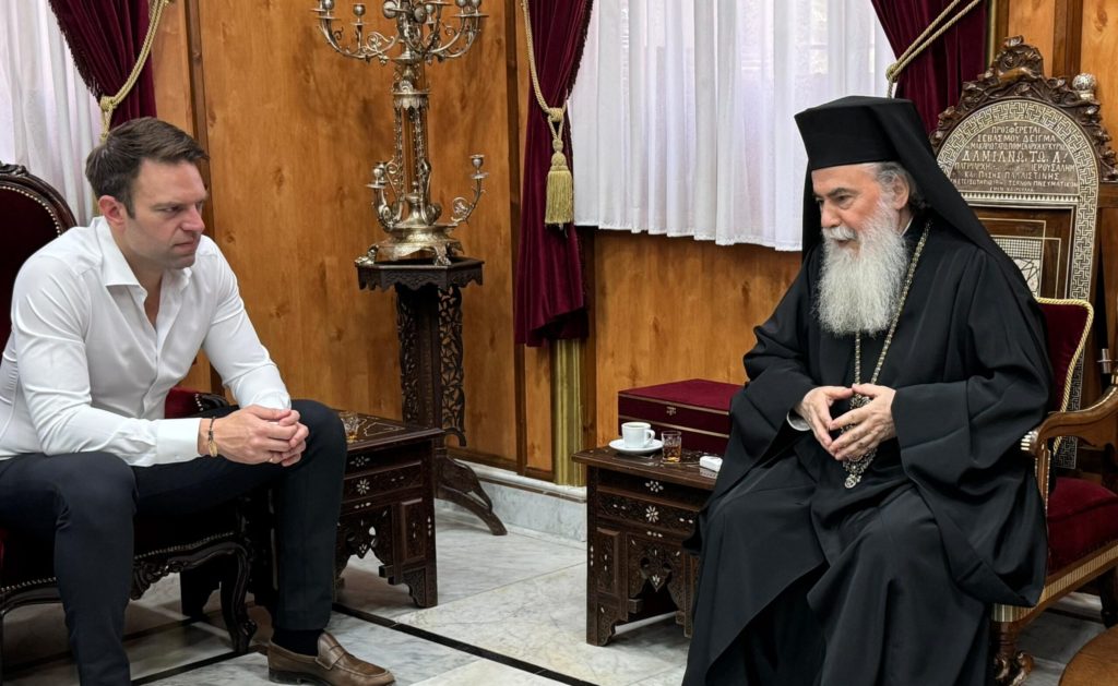 Greek Opposition Leader Stefanos Kasselakis meets with the Patriarch of Jerusalem