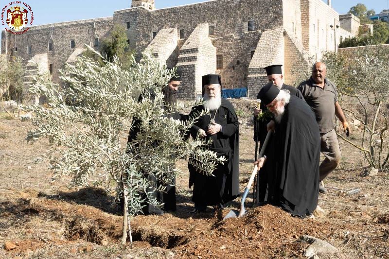 His Beatitude plants trees on the estate of the Monastery of the Cross